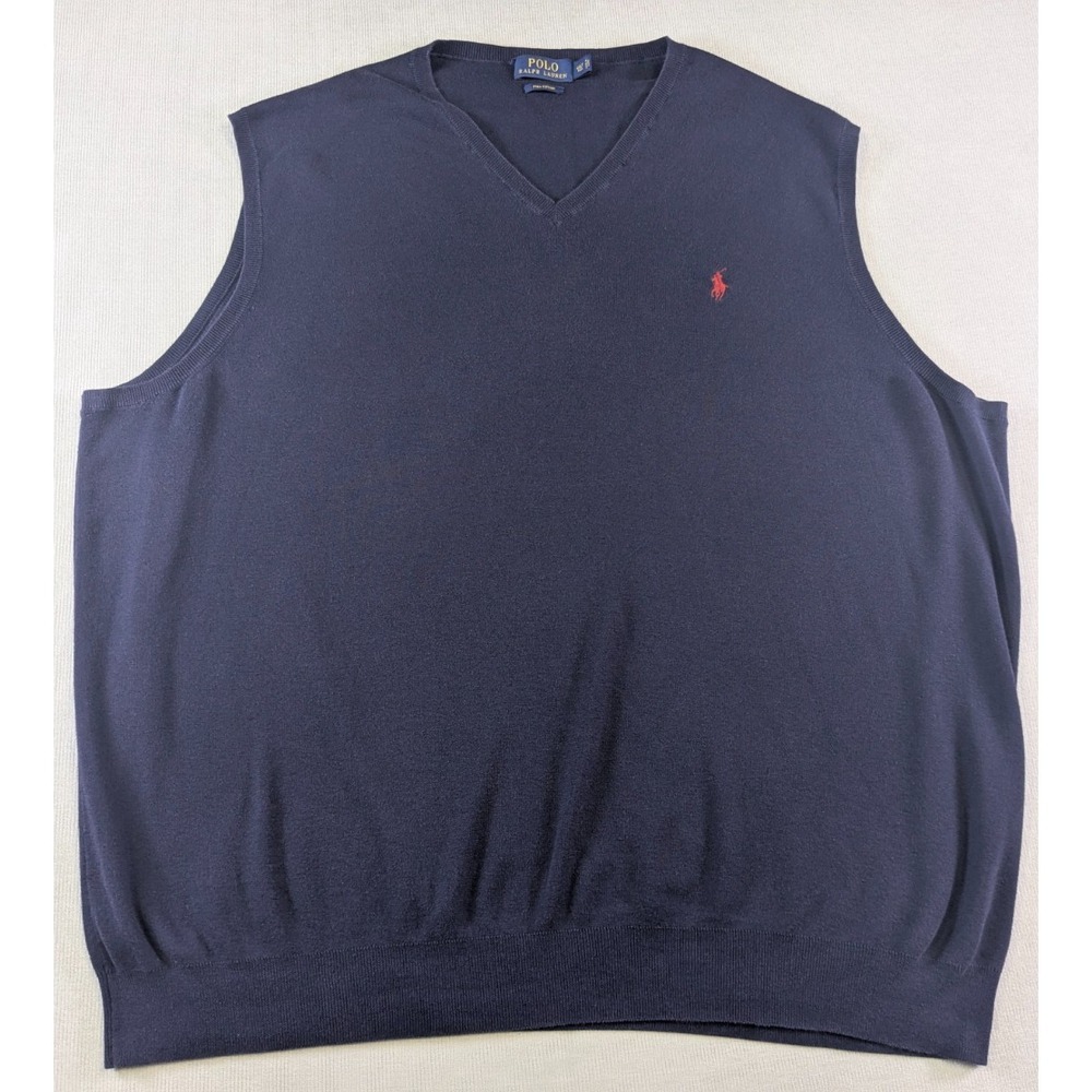 Polo Ralph Lauren Sweater Vest Mens 4XLT 4XL Tall Blue V-Neck Knit Pima Cotton